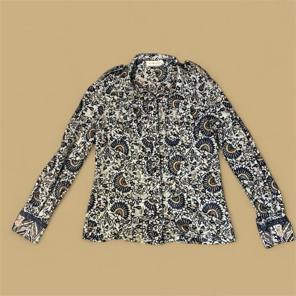 Tory Burch Women Blue Brigitte Printer Button Down Long Sleeve Size 8 - Picture 1 of 3